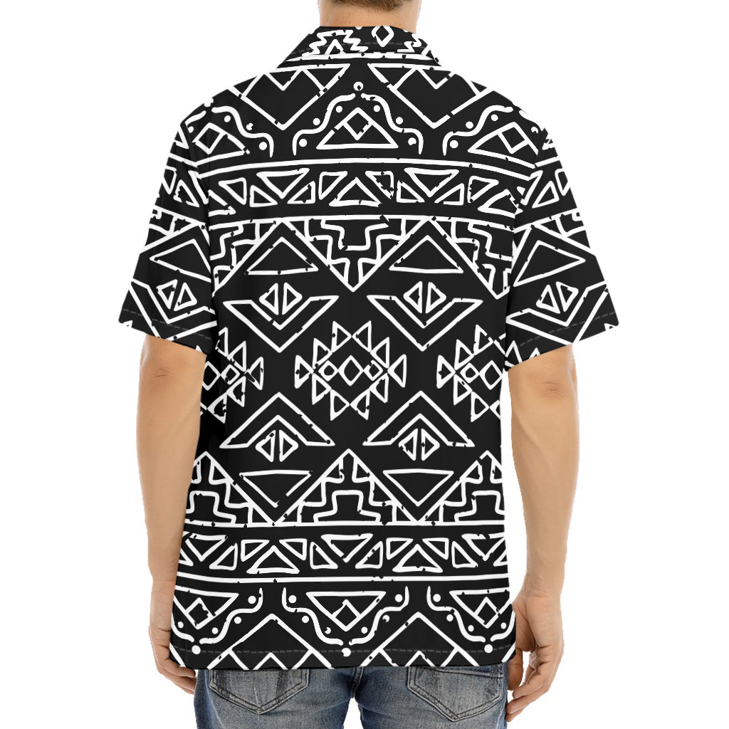 Black Ethnic Aztec Pattern Print Aloha Shirt