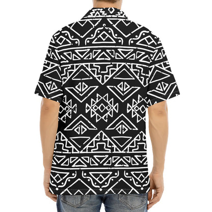 Black Ethnic Aztec Pattern Print Aloha Shirt
