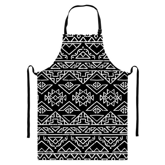 Black Ethnic Aztec Pattern Print Bib Apron With Pocket