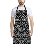 Black Ethnic Aztec Pattern Print Bib Apron With Pocket