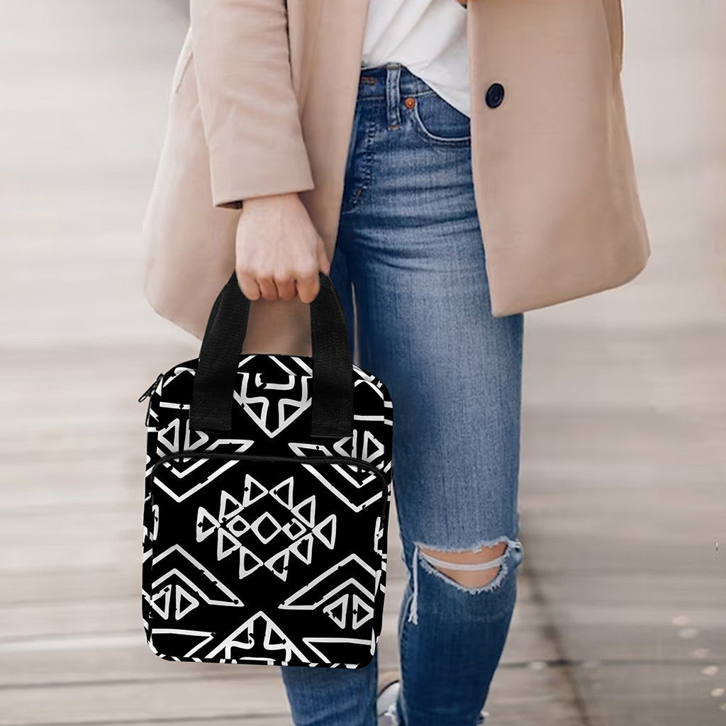 Black Ethnic Aztec Pattern Print Bible Tote Bag