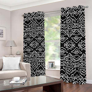 Black Ethnic Aztec Pattern Print Blackout Grommet Curtains