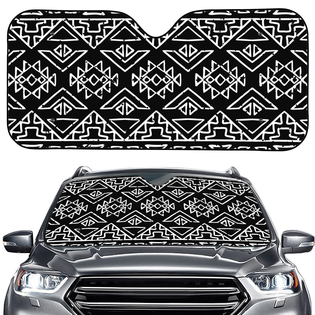 Black Ethnic Aztec Pattern Print Car Windshield Sun Shade