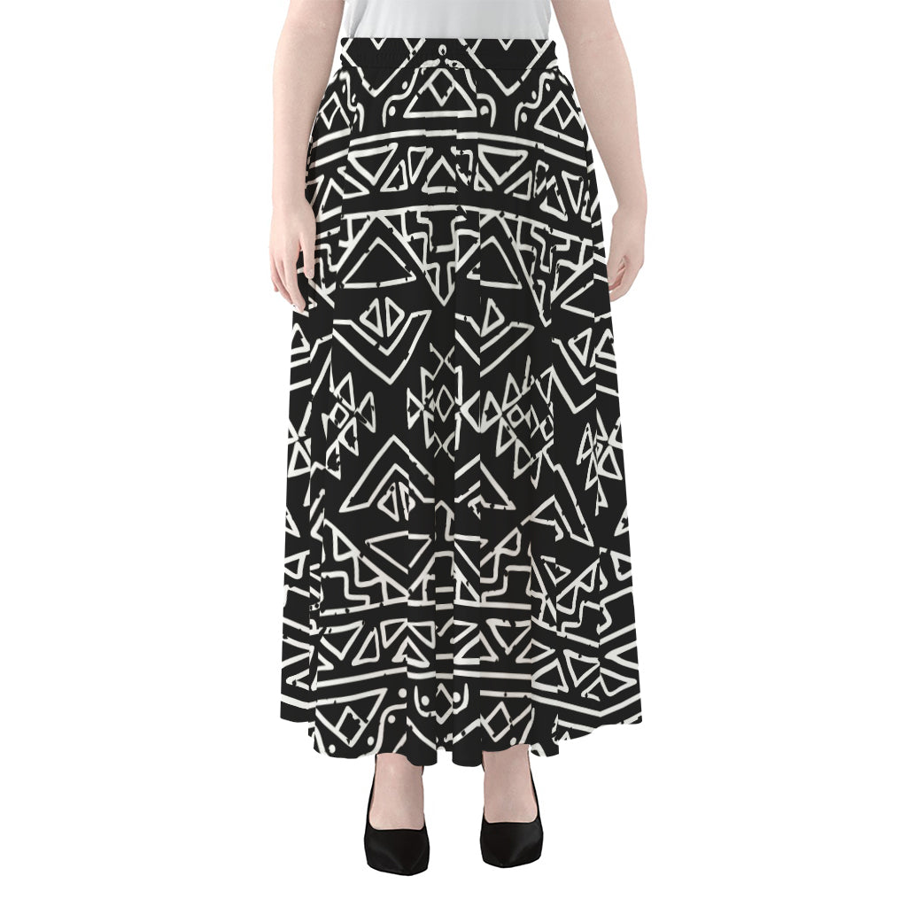 Black Ethnic Aztec Pattern Print Chiffon Maxi Skirt