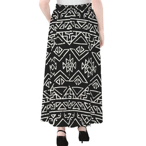 Black Ethnic Aztec Pattern Print Chiffon Maxi Skirt