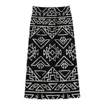 Black Ethnic Aztec Pattern Print Cotton Front Slit Maxi Skirt