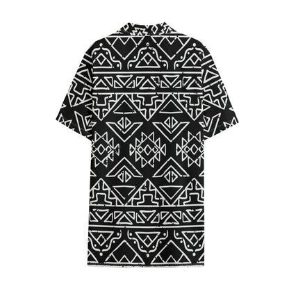 Black Ethnic Aztec Pattern Print Cotton Hawaiian Shirt