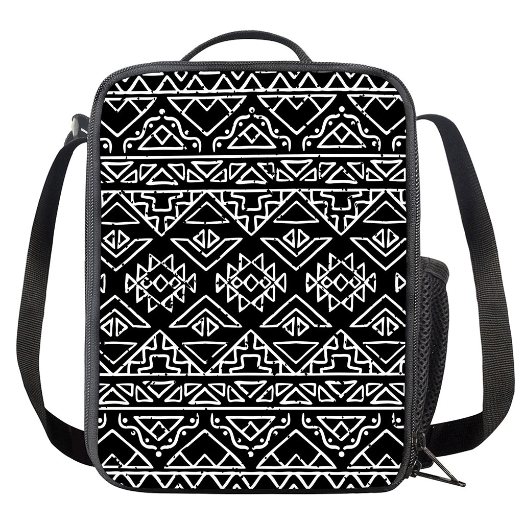 Black Ethnic Aztec Pattern Print Crossbody Lunch Bag