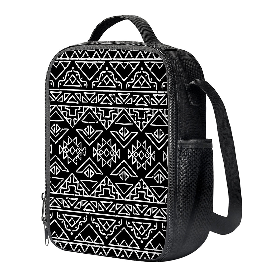 Black Ethnic Aztec Pattern Print Crossbody Lunch Bag