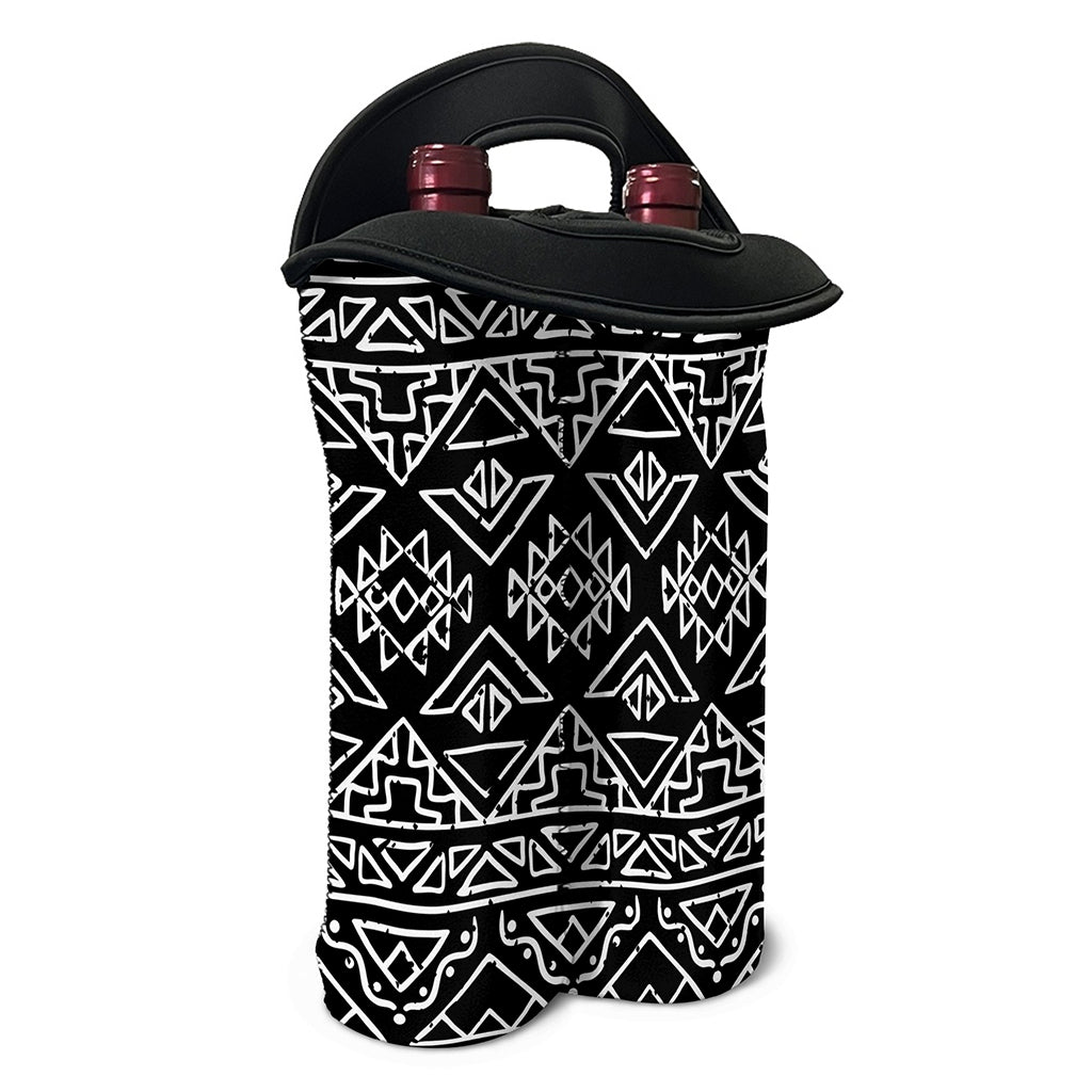Black Ethnic Aztec Pattern Print Double Neoprene Wine Tote