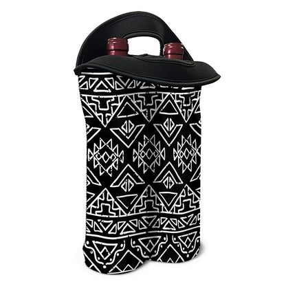 Black Ethnic Aztec Pattern Print Double Neoprene Wine Tote