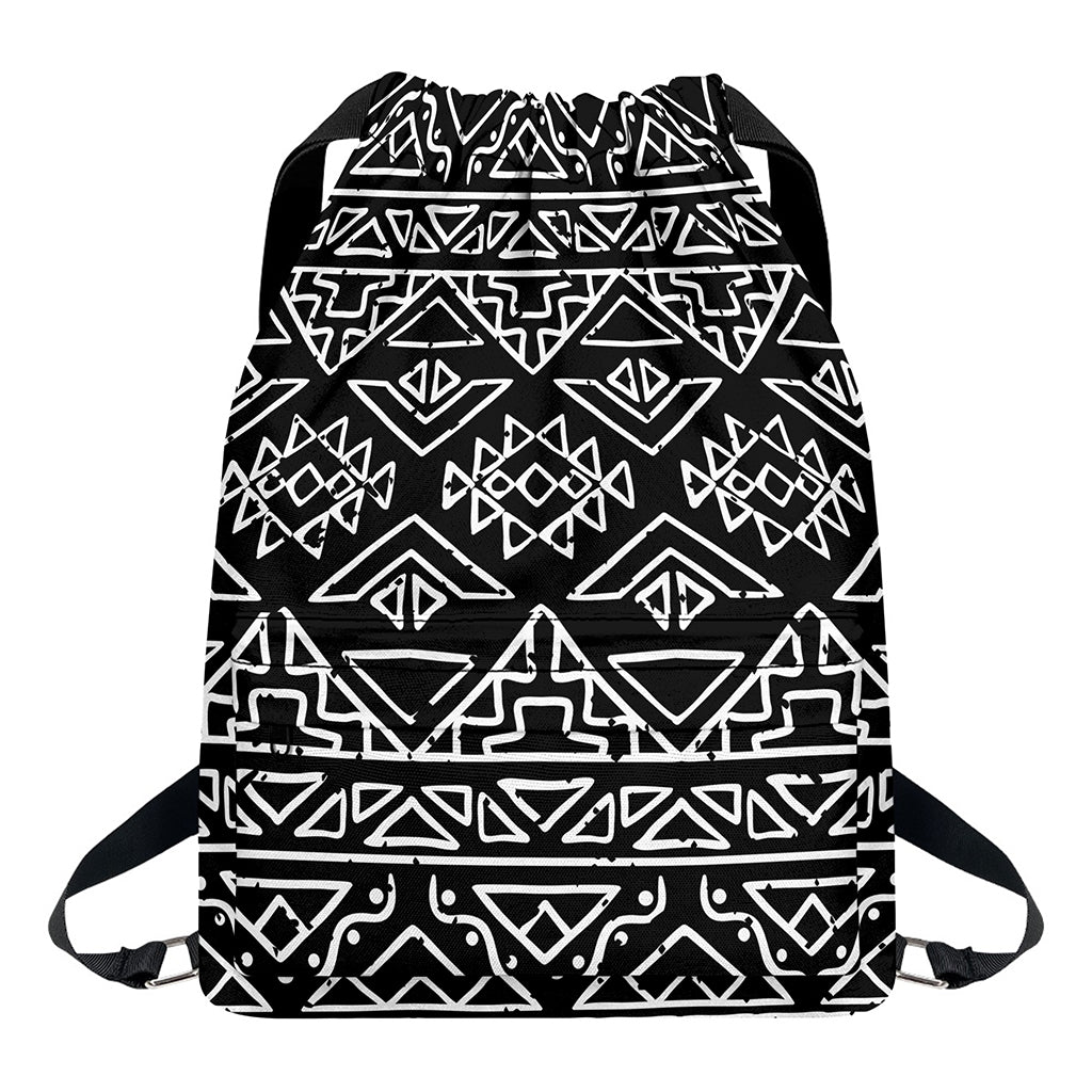 Black Ethnic Aztec Pattern Print Drawstring Backpack