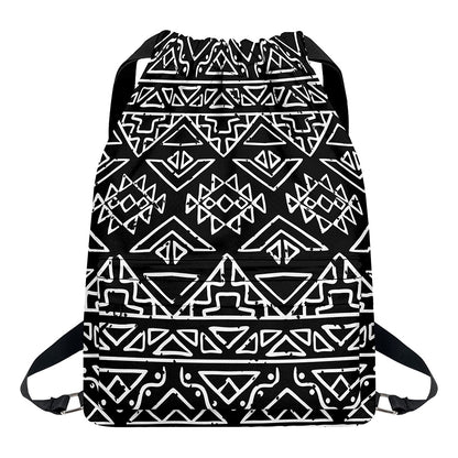 Black Ethnic Aztec Pattern Print Drawstring Backpack