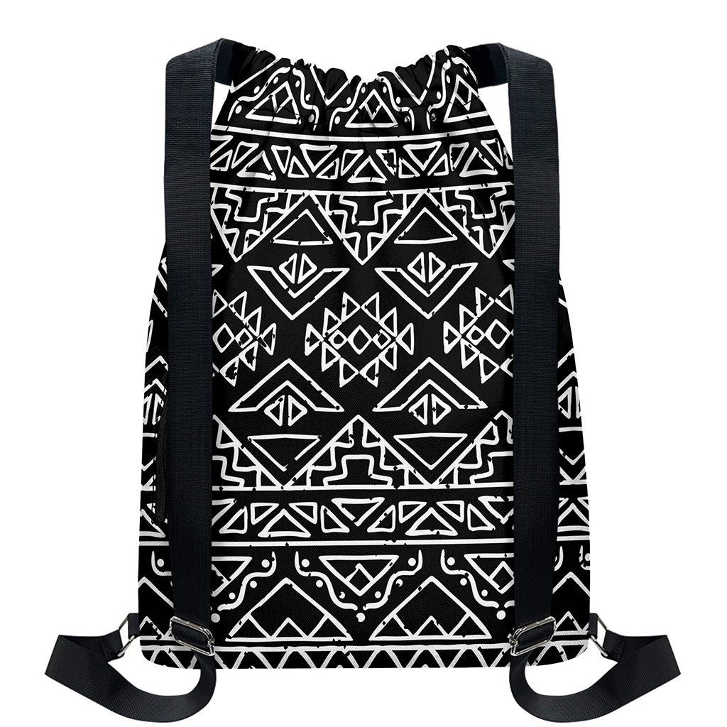Black Ethnic Aztec Pattern Print Drawstring Backpack