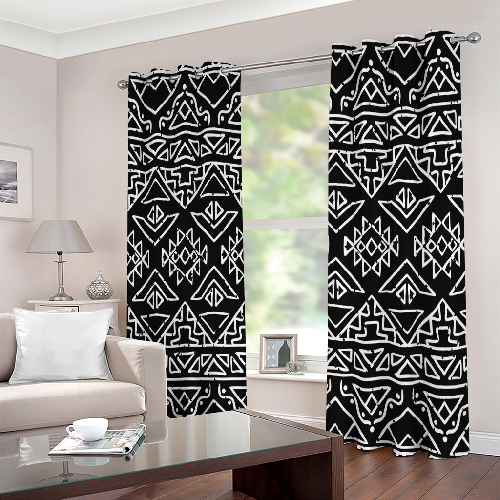 Black Ethnic Aztec Pattern Print Extra Wide Grommet Curtains