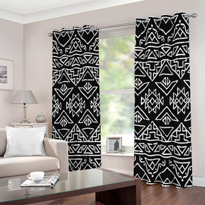 Black Ethnic Aztec Pattern Print Extra Wide Grommet Curtains