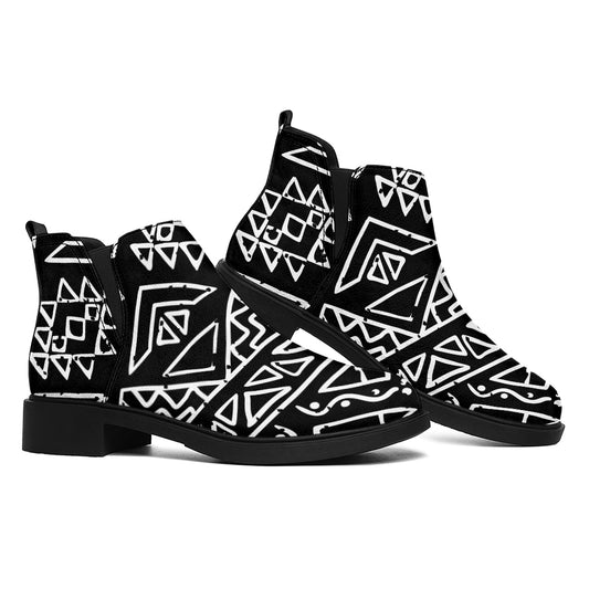 Black Ethnic Aztec Pattern Print Flat Ankle Boots
