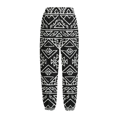 Black Ethnic Aztec Pattern Print Fleece Lined Knit Pants