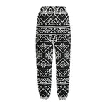 Black Ethnic Aztec Pattern Print Fleece Lined Knit Pants