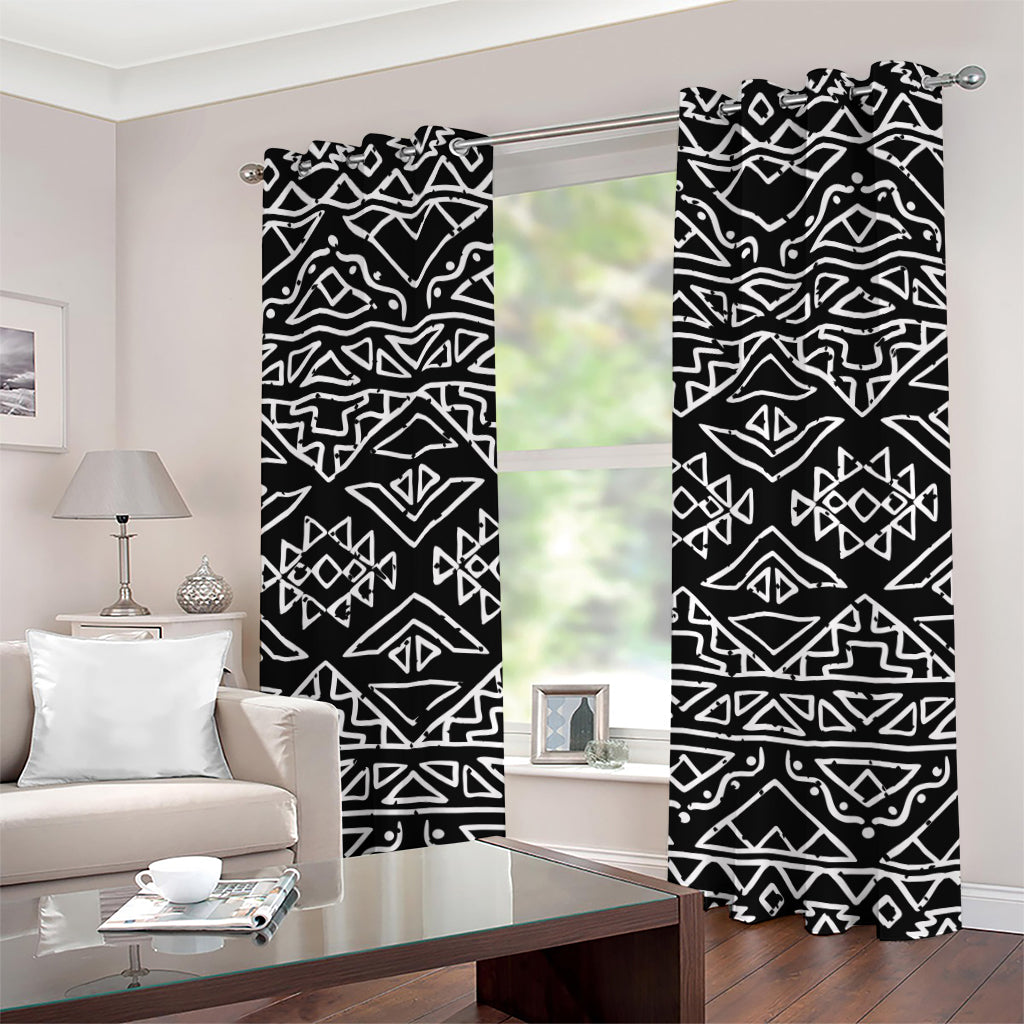 Black Ethnic Aztec Pattern Print Grommet Curtains