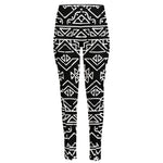 Black Ethnic Aztec Pattern Print High-Waisted Pocket Leggings