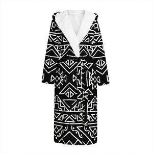 Black Ethnic Aztec Pattern Print Hooded Bathrobe