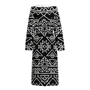 Black Ethnic Aztec Pattern Print Hooded Bathrobe