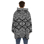 Black Ethnic Aztec Pattern Print Hoodie Blanket