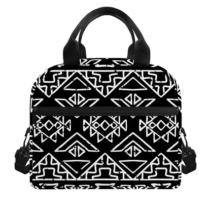Black Ethnic Aztec Pattern Print Insulated Lunch Bag
