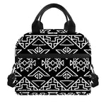 Black Ethnic Aztec Pattern Print Insulated Lunch Bag