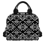 Black Ethnic Aztec Pattern Print Insulated Lunch Bag