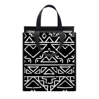 Black Ethnic Aztec Pattern Print Insulated Lunch Tote