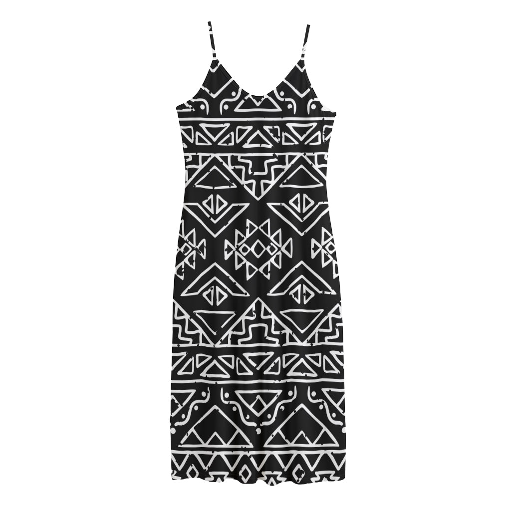 Black Ethnic Aztec Pattern Print Jersey Midi Cami Dress
