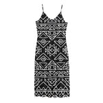 Black Ethnic Aztec Pattern Print Jersey Midi Cami Dress