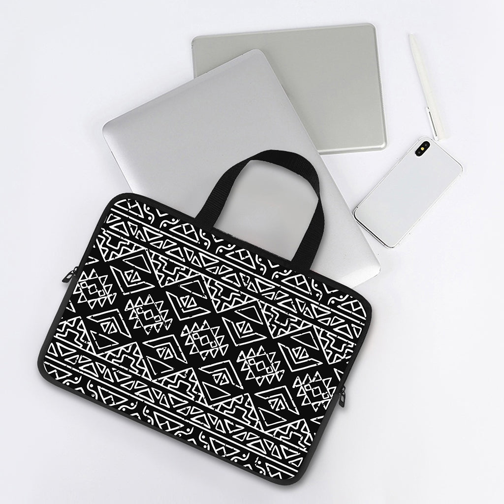 Black Ethnic Aztec Pattern Print Laptop Sleeve With Handle