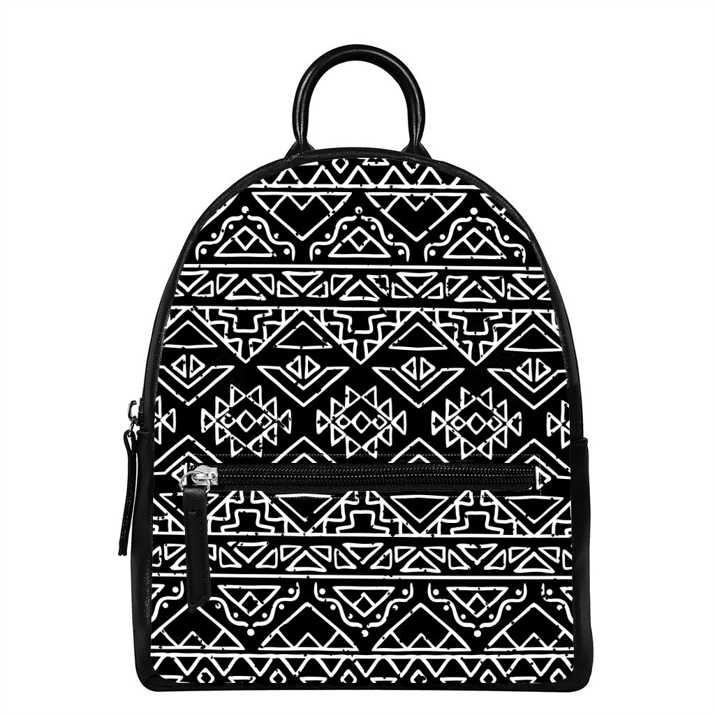 Black Ethnic Aztec Pattern Print Leather Backpack