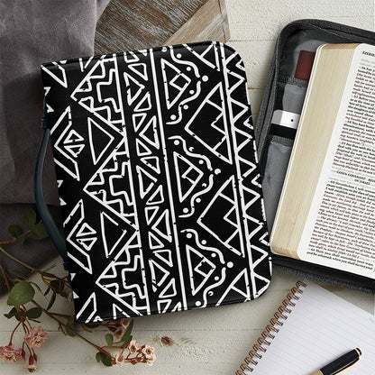 Black Ethnic Aztec Pattern Print Leather Bible Cover