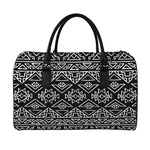 Black Ethnic Aztec Pattern Print Leather Duffle Bag