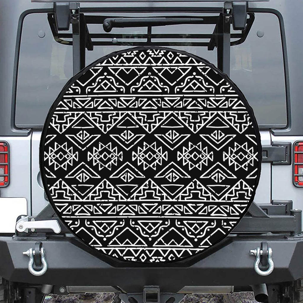 Black Ethnic Aztec Pattern Print Leather Spare Tire Cover