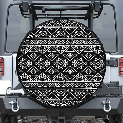 Black Ethnic Aztec Pattern Print Leather Spare Tire Cover