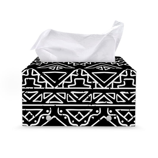 Black Ethnic Aztec Pattern Print Leather Tissue Box Cover