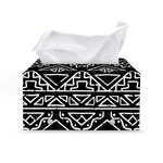 Black Ethnic Aztec Pattern Print Leather Tissue Box Cover
