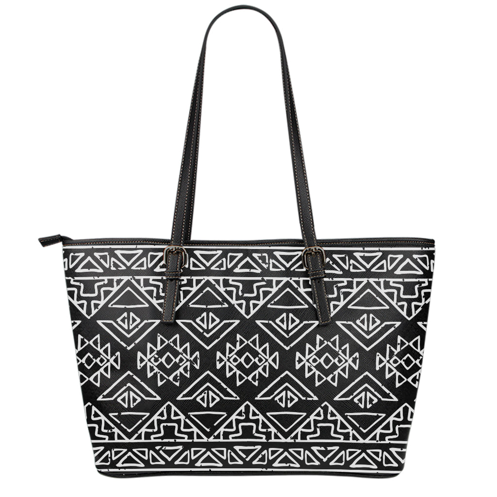 Black Ethnic Aztec Pattern Print Leather Tote Bag