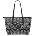 Black Ethnic Aztec Pattern Print Leather Tote Bag With Zipper