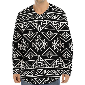 Black Ethnic Aztec Pattern Print Long Sleeve Baseball Jersey