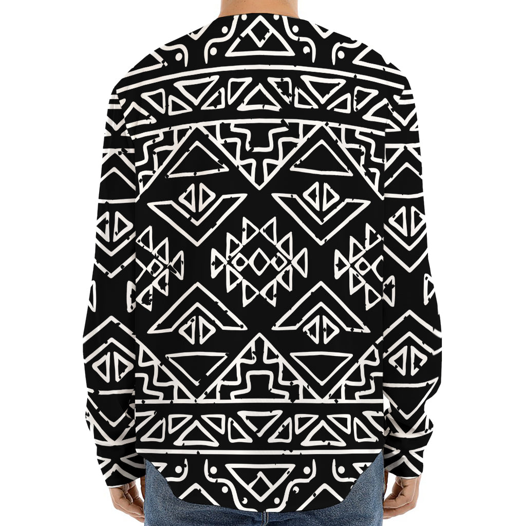 Black Ethnic Aztec Pattern Print Long Sleeve Baseball Jersey