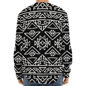 Black Ethnic Aztec Pattern Print Long Sleeve Baseball Jersey