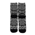 Black Ethnic Aztec Pattern Print Long Socks