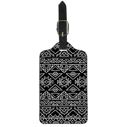 Black Ethnic Aztec Pattern Print Luggage Tag