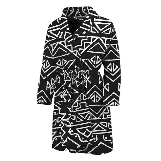 Black Ethnic Aztec Pattern Print Men's Bathrobe